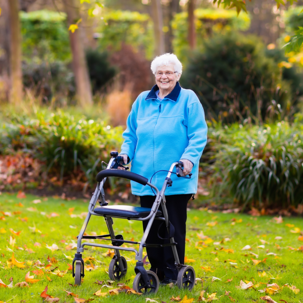 Elderly person using a walker